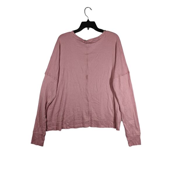 Oversized VNeck Ribbed Sweater Wild Fable Mauve XS Pink Relaxed Asymmetrical Hem - Picture 3 of 13